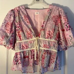 Zara Pink Floral Puff Sleeve Blouse